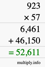 How to calculate 923 times 57 using long multiplication