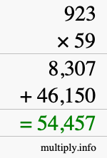 How to calculate 923 times 59 using long multiplication