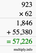 How to calculate 923 times 62 using long multiplication