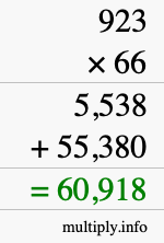 How to calculate 923 times 66 using long multiplication