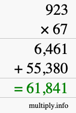 How to calculate 923 times 67 using long multiplication
