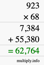 How to calculate 923 times 68 using long multiplication