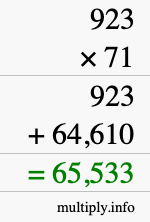 How to calculate 923 times 71 using long multiplication