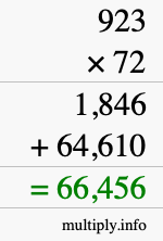 How to calculate 923 times 72 using long multiplication