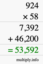 How to calculate 924 times 58 using long multiplication