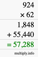 How to calculate 924 times 62 using long multiplication