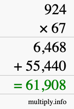 How to calculate 924 times 67 using long multiplication