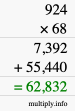 How to calculate 924 times 68 using long multiplication