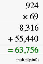 How to calculate 924 times 69 using long multiplication
