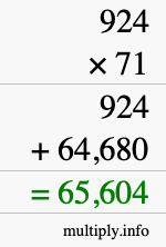 How to calculate 924 times 71 using long multiplication
