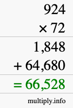 How to calculate 924 times 72 using long multiplication