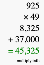 How to calculate 925 times 49 using long multiplication