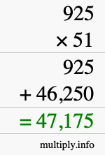 How to calculate 925 times 51 using long multiplication