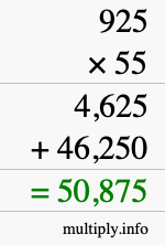How to calculate 925 times 55 using long multiplication