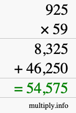 How to calculate 925 times 59 using long multiplication