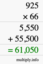How to calculate 925 times 66 using long multiplication