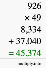 How to calculate 926 times 49 using long multiplication