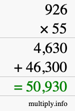 How to calculate 926 times 55 using long multiplication