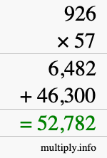 How to calculate 926 times 57 using long multiplication