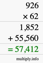 How to calculate 926 times 62 using long multiplication