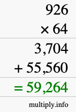 How to calculate 926 times 64 using long multiplication