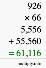 How to calculate 926 times 66 using long multiplication