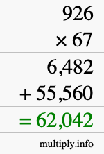 How to calculate 926 times 67 using long multiplication