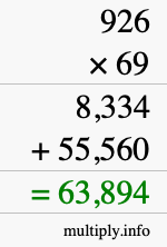 How to calculate 926 times 69 using long multiplication