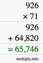 How to calculate 926 times 71 using long multiplication
