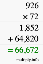 How to calculate 926 times 72 using long multiplication