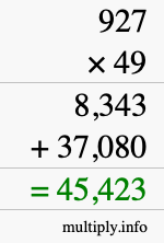 How to calculate 927 times 49 using long multiplication