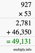 How to calculate 927 times 53 using long multiplication