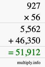 How to calculate 927 times 56 using long multiplication