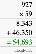 How to calculate 927 times 59 using long multiplication
