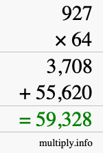 How to calculate 927 times 64 using long multiplication