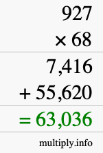 How to calculate 927 times 68 using long multiplication