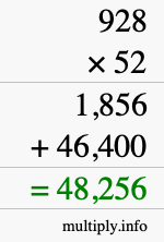How to calculate 928 times 52 using long multiplication How to calculate 928 times 52 using long multiplication