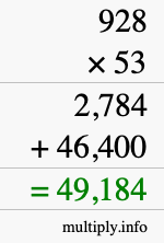 How to calculate 928 times 53 using long multiplication
