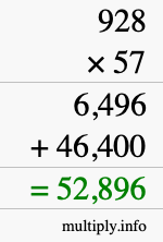 How to calculate 928 times 57 using long multiplication