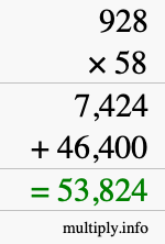 How to calculate 928 times 58 using long multiplication