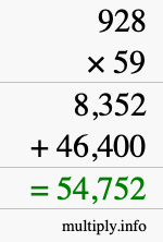 How to calculate 928 times 59 using long multiplication