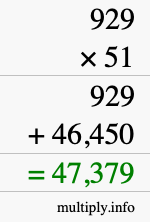 How to calculate 929 times 51 using long multiplication