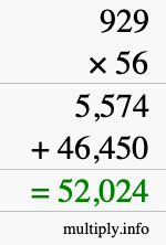 How to calculate 929 times 56 using long multiplication