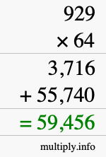 How to calculate 929 times 64 using long multiplication