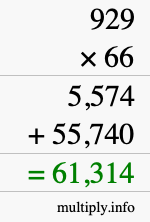 How to calculate 929 times 66 using long multiplication