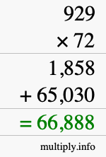 How to calculate 929 times 72 using long multiplication