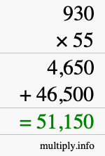 How to calculate 930 times 55 using long multiplication