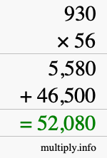 How to calculate 930 times 56 using long multiplication