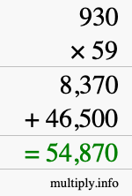 How to calculate 930 times 59 using long multiplication