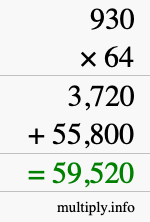 How to calculate 930 times 64 using long multiplication